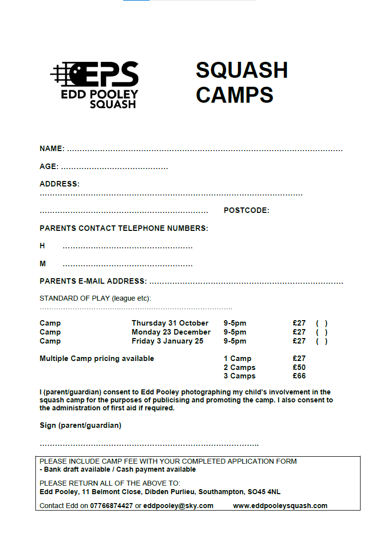 Totton squash camp